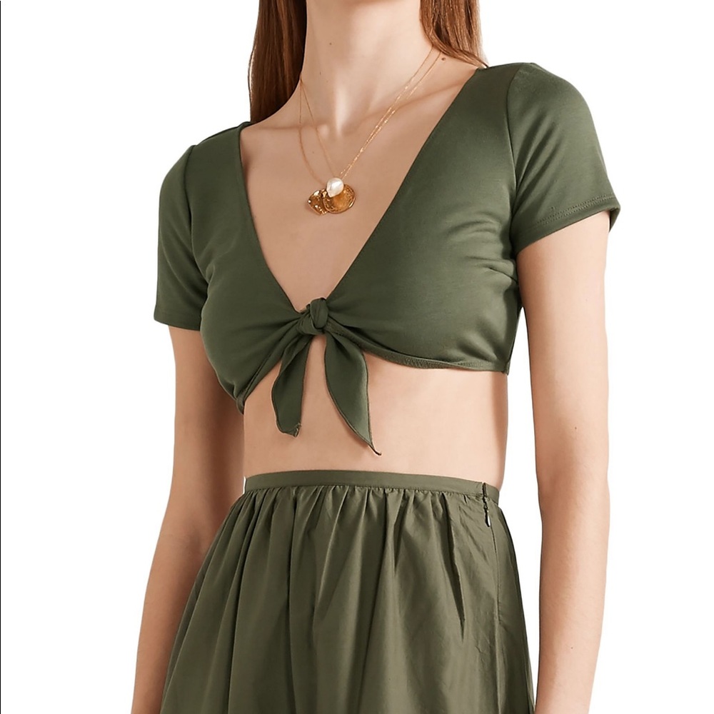 Solid & Striped Cropped Tie Front Ponte Top Green
